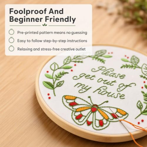FUNATIC Please Get Out of My House Funny Embroidery Kit for Adults - color: Please Get Out of My House