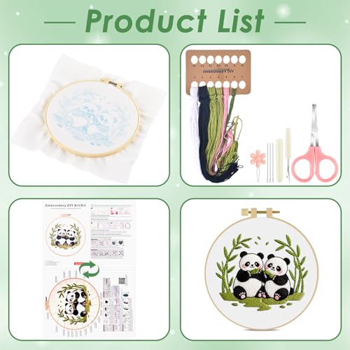 ERKOON Embroidery Kit for Beginners Adult, Cross Stitch Set Include Embroidery Cloth Hoop Threads for Craft Lover Hand Stitch with Embroidery Skill Techniques (Panda) - color: Panda