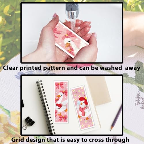 ACRNIGHEET 6PCS Cross Stitch Bookmark Kit for Beginner Cute Goose Stamped Cross Stitch Kits Needlepoint Kit for Adults DIY Tassel Embroidery Bookmark Kits with Instructions Craft Gift 8.5"x3" 11CT - style: Cute Goose Patterns
