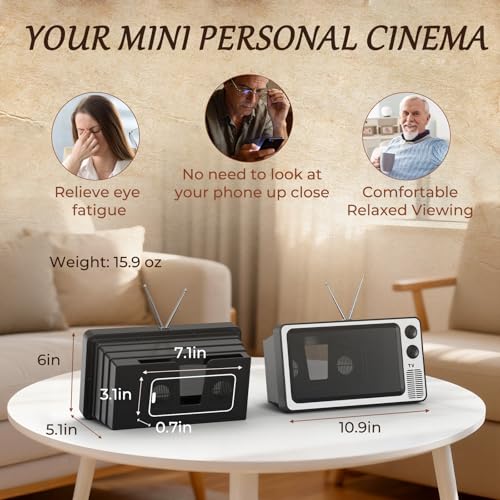 SEANCHEER Retro TV Cell Phone Screen Magnifier HD 3D Portable Foldable - color: Retro Silver-12"