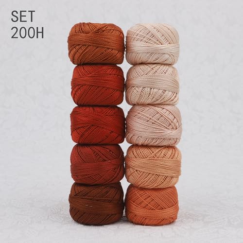 Size 8 Double Mercerized Egyptian Long Staple Cotton Pearl Thread Ball 5 Grams Rainbow Color Embroidery Thread 10 Colors per Box for Crochet Hardanger Cross Stitch Hand Embroidery (Set H) - color: Set H