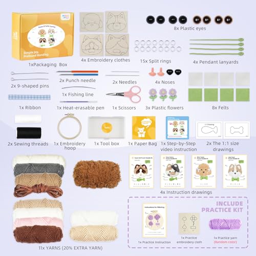 Punch Needle kit-4,Embroidery kit for Beginners,Punch Needle Kits Adults Beginner,Punch Needle kit for Beginners, Includes All Tools and Materials,Easy to Follow Instructions and Videos-Cats and Dogs - color: Cats and Dogs