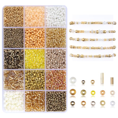 Gold Seed Beads for Jewelry Making Glass Bugle Beads for DIY Craft - color: Gold