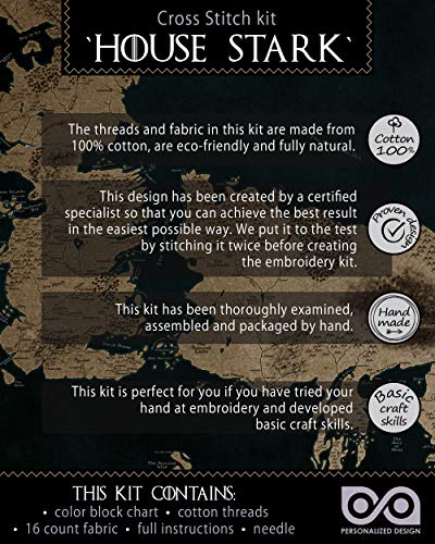 Personalized.Design Cross Stitch Kit House Stark - DIY Father's Day Gift - Hand Embroidery Bookmark with GoT Pattern - color: House Stark