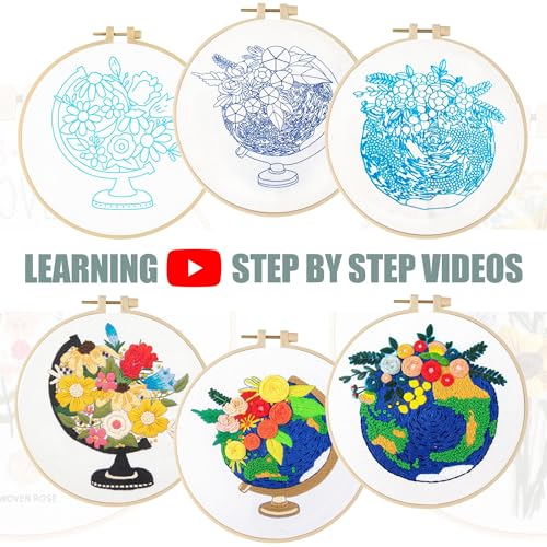LX LERMX Embroidery Kits for Beginners, Adult Starter Cross Stitch Kit Needlepoint Complete DIY Kit with Unique Patterns, Hoop, Colorful Threads, Tools, Step by Step Instructions & Video Tutorial - color: Pattern 11 - 3PCS