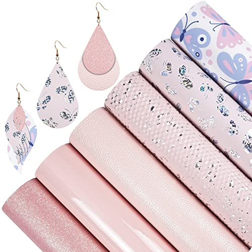 Litchi 6 Pack 8x12 Inch Faux Leather Sheets for Bow Earring, Easy to Cut Vinyl Fabric for Cricut, Durable Fade Resistant Leatherette Without Smell, Baby Pink Series - color: Baby Pink