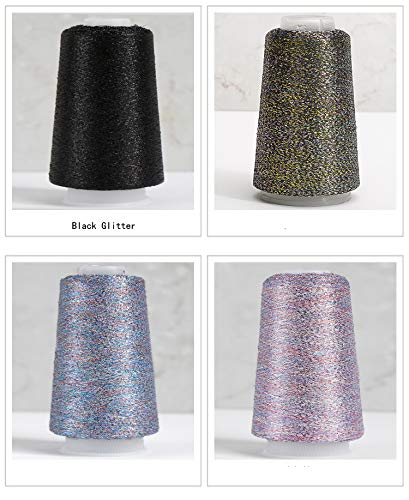 Truevalue 2 Balls Accessory Lurex Yarn, Shining Glitter Metallic Knitting-in Yarn, Sparkle Thread for Knitting and Crochet Sweater Shawl 5000 Yards (Black Glitter) - color: Black Glitter