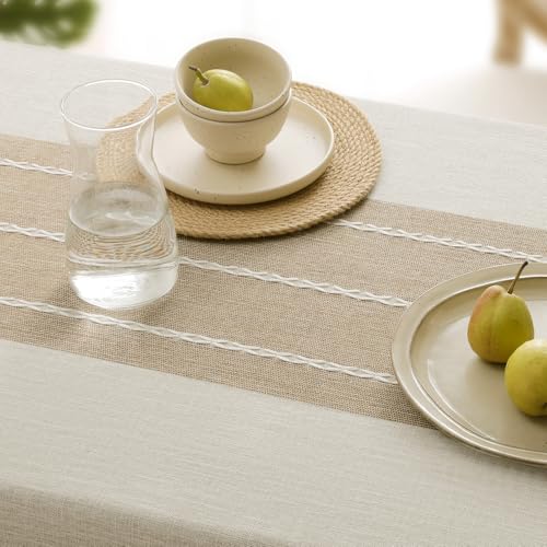 Softalker Fall Linen Rectangle Tablecloth with Tassel, 55 x 84 Inch - color: Coffee Lines, size: 55" x 84" (Rectangular)