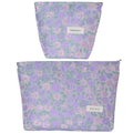 2 Pcs Embroidery Floral Makeup Bag Small Cosmetic Pouch Purse - color: Purple and Pink Flower