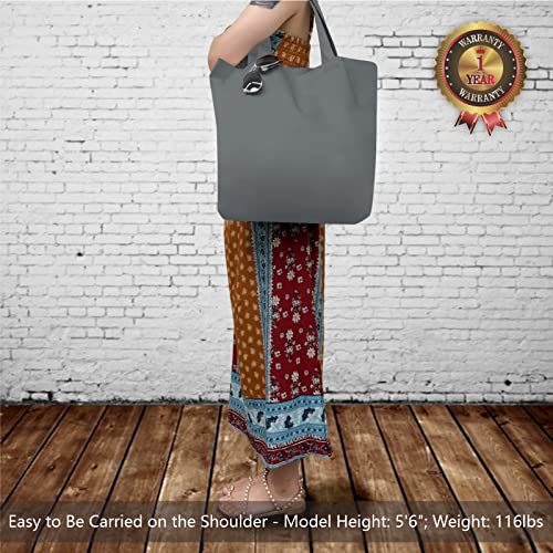 TOPDesign 1-Pack Super Strong Large 12oz Cotton Canvas Tote Bag, Reusable Grocery Shopping Cloth Bag, Fashionable Two-Tone Tote for Crafts, DIY Your Creative Designs - color: Grey