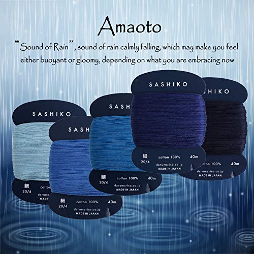 DARUMA Sashiko Thread 100% Cotton Card Type (43.7 yd) x 5 Colors with English Manual, Sewing & Embroidery Value Set with Gift Package(Thin, Amaoto) - color: Amaoto, size: Thin