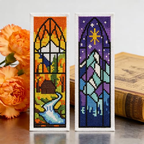 ACRNIGHEET 6PCS Cross Stitch Kits Stamped Cross Stitch Bookmark Kit for Beginner Adults Window View DIY Embroidery Bookmark Kit Needlepoint Kits with Instructions Book Lovers Craft Gift 8.5''x3'' 11CT - style: Window view patterns