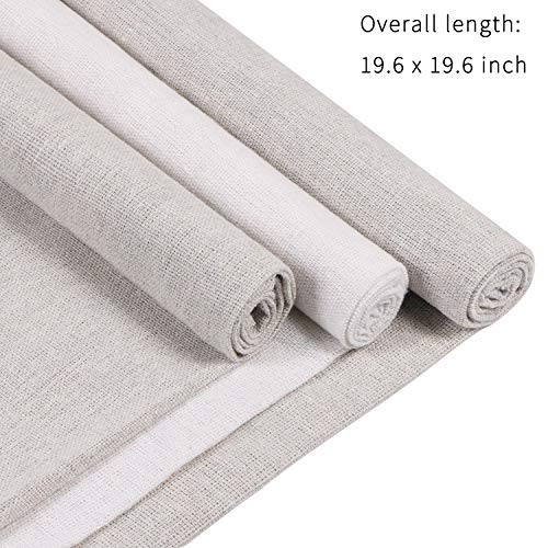 Linen Needlework Fabric, Kissbuty 5 PCS Linen Fabric Cloth for Garment Craft Flower Pot Decoration Embroidery Cross Stitch Cloth, 19.6 by 19.6 Inch (White Beige)