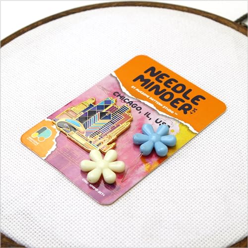 Awesome Pattern Studio Needle Minder Set – Chicago Magnetic Needle Minder + 2 Needle Threaders. Enamel Pin for Cross Stitch, Embroidery and Craft - size: Chicago Set #1