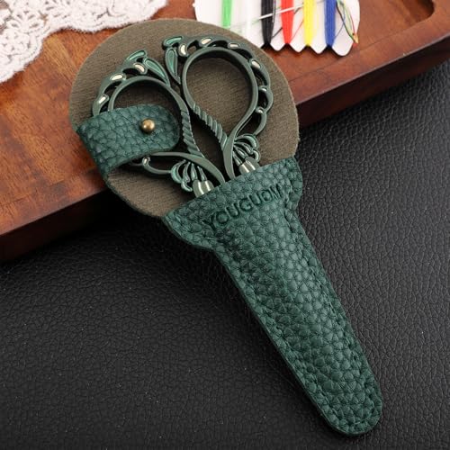 YOUGUOM Mini Crochet Scissors with Cover, Small Sewing Shears - color: Golden Green