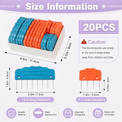 20pcs Knit Blocking Pin Kit, Knit Blockers Combs for Crochet Knitting Blocking Board Mats, Knit Blocking Pins for Crochet Projects Sewing Lace Needlework Projects Tool (Orange Blue) - color: Orange Blue