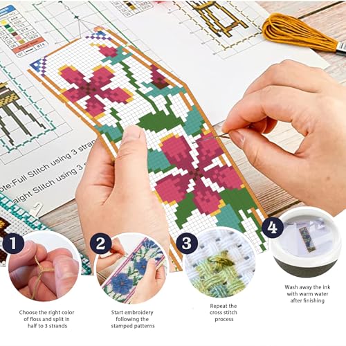 ORIGACH 6 Set Wildflower Floral Cross Stitch Bookmark Kit for Beginner - style: Sunflowers Tulip