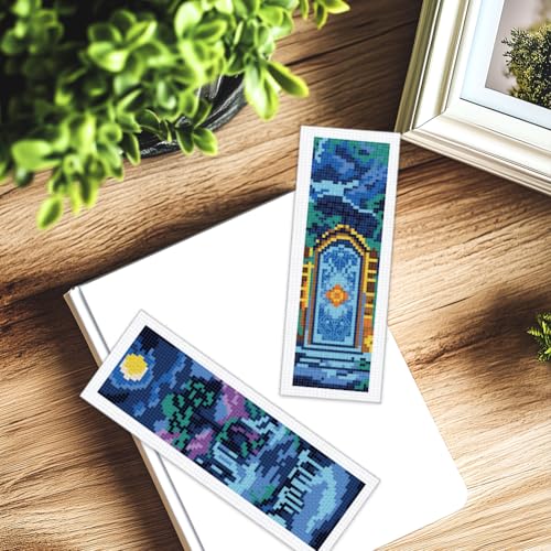 BEUNITONE 6 PCS Cross Stitch Bookmark Kit for Adults Beginners,Fairy Tale Scene Pre-Printed Cross Stitch,DIY Stamped Embroidery Bookmark Kits,with Instructions,Craft Kit for Book Lovers 8.5''x3'' - style: Fairy Tale Scene