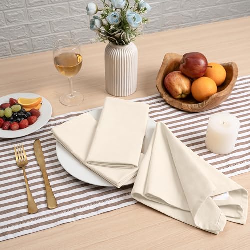 Blue Needles Solid Cloth Napkins 100% Cotton Set of 6-18 x 18 Inches - color: Cream, size: 18" x 18" (Set of 6)