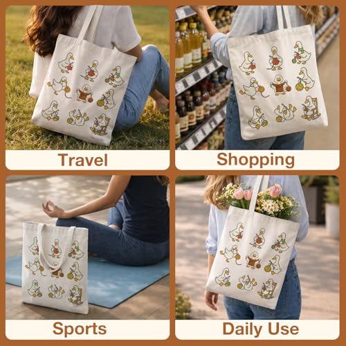 Cute Goose Crochet Canvas Tote Bag for Women - color: Goose