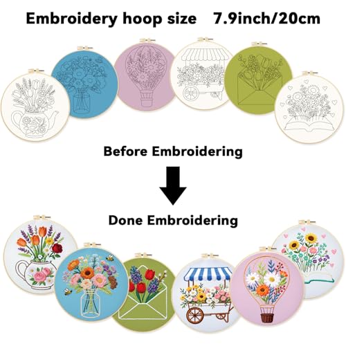 ORIGACH 6 Pack Vase Letter Book & Flower Wreath Embroidery Kit - style: Vase Letter Book & Flower Wreath