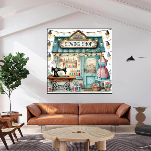Dugsmgd Diamond Art Kits for Adults, Sewing Shop Diamond Painting 14x14In - color: Sewing Shop