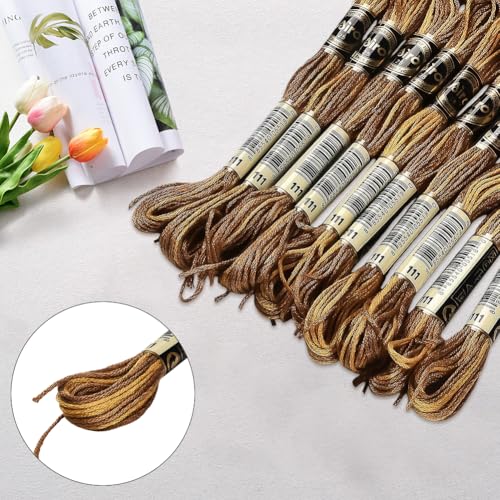 10 Skeins Brown Variegated Embroidery Floss Thread for Sewing - color: Brown