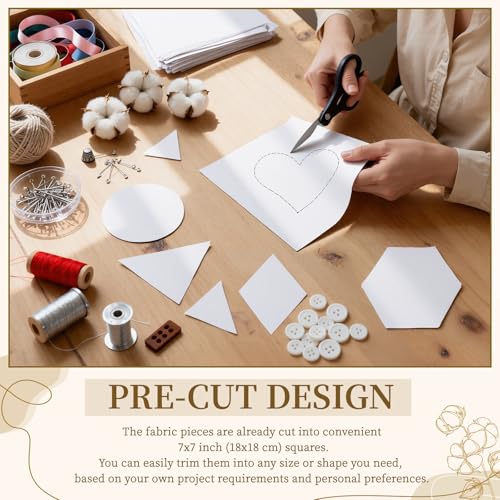 100 Pcs7x7 Inches Cotton Fabric Squares Precut Quilting Fabric Bundles White Cotton Fabrics Squares for DIY Beginners Sewing Craft - color: White