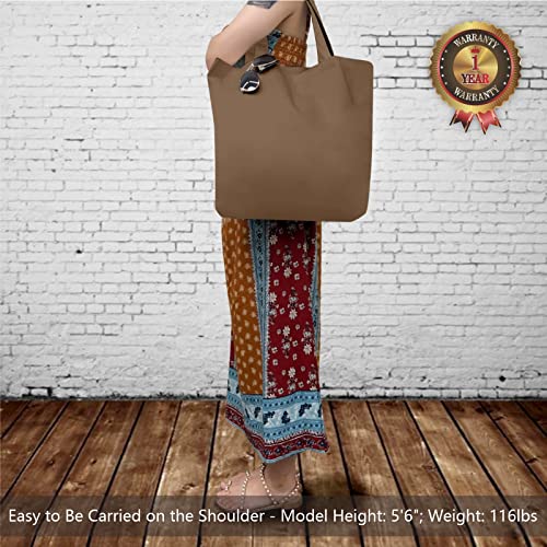 TOPDesign 1-Pack Super Strong Large 12oz Cotton Canvas Tote Bag, Reusable Grocery Shopping Cloth Bag, Fashionable Two-Tone Tote for Crafts, DIY Your Creative Designs - color: Brown