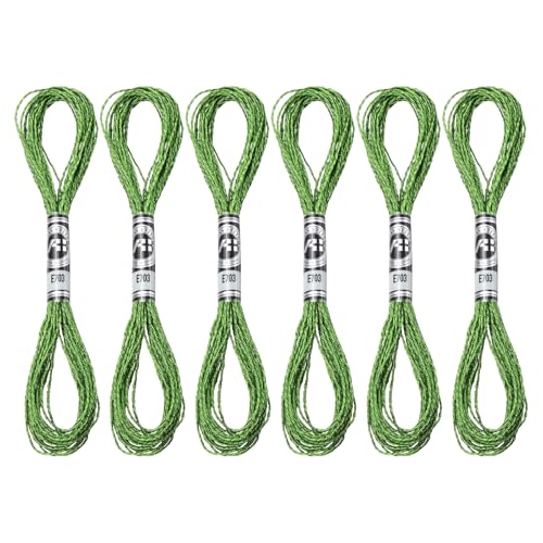 PATIKIL 6 Skeins Embroidery Floss, Metallic Embroidery Thread Nylon Threads Bracelets String for Cross-Stitch Hand Embroidery, Grass Green - color: Grass Green