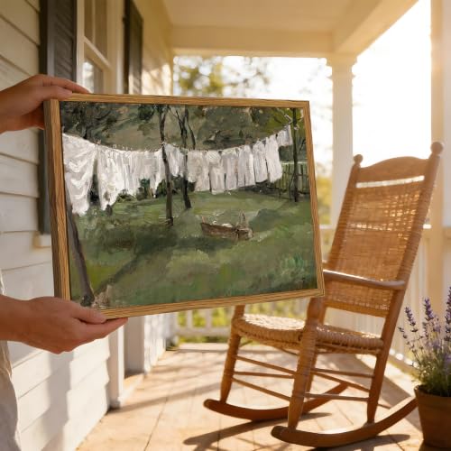 Framed Vintage Laundry Room Wall Art, Cottagecore Farmhouse Landscape Pictures Wall Decor, Country Nature Paintings Canvas Prints Rustic Home Decor for Living Room Bathroom 12x16 inch - color: Farmhouse Landscape, size: 16"L x 12"W