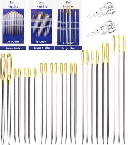 Premium 42 Pack Large Eye Sewing Needles for Hand Sewing,Repair,Steel Sharp Quilt Stitching Embroidery Needle,Large Size Thick Sewing Needles for Denim,Bookbinding,Knit Crochet Weave,Crafting - color: 42 Pack