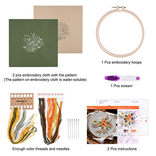 FEPITO 2 Sets Embroidery Starter Kit with Pattern and Instructions