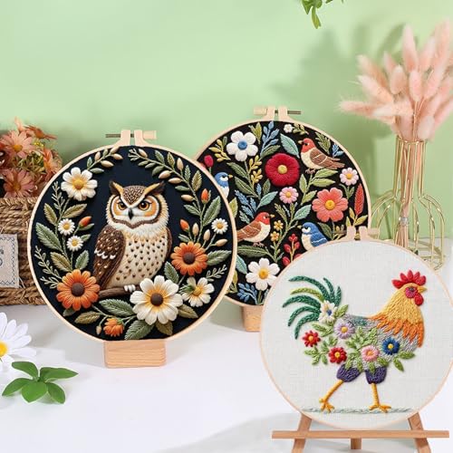 Ohcol Embroidery Kit Cross Stitch Kits for Beginners Needlepoint Kits for Adults Needle Point Kits with Owl & Hoop - color: Black - Owl