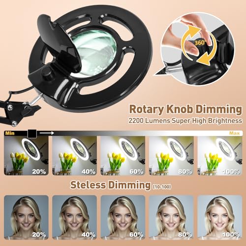 HITTI 2200 Lumens 12X Magnifier Esthetician Light, 4 Wheel Rolling Base - color: Black
