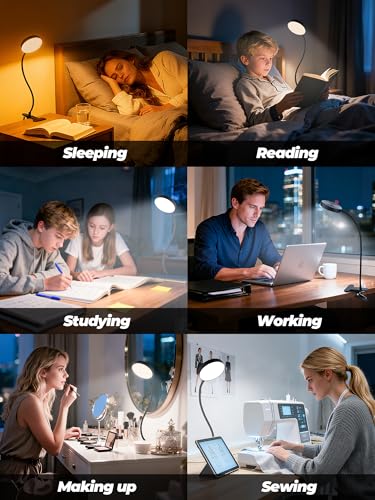 Clip on Light,10 RGB Colors+10 Brightness Small Desk Lamp with Clamp Light - color: Black