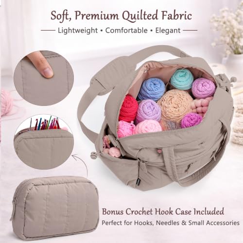 MYBAGZING Large Crochet Bag Organizer w/Crochet Hook Case & Yarn Grommets - color: Grey