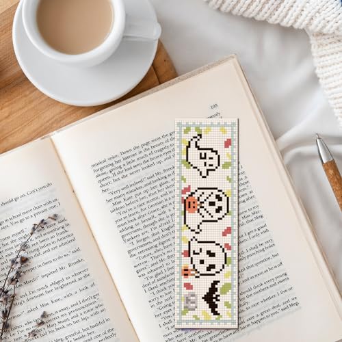 FREEBLOSS 6 Set Cross Stitch Bookmark Kit Halloween Embroidery Bookmarks Stamped Embroidery Bookmark with Instruction Counted Cross Stitch Kit for Gift Adults 8''x2.4'' - style: Halloween