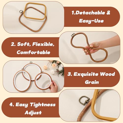 10Pcs Embroidery Hoop Frame, 10 Sizes Imitated Wood Cross Stitch Hoop, Oval Square Rectangle Embroidery Hoop for Cross Stitch, DIY Sewing Craft, Hanging Ornaments Decor, 5 Shape