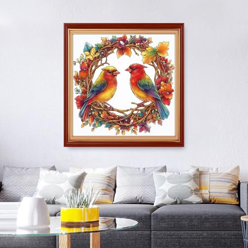 Foxhool Stamped Cross Stitch Kits,11CT Printed Cross Stitch Pattern Full Embroidery Kits for Beginner Needlepoint Kits&Wreath Bird 18x18 inch - color: ColorSet21
