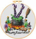 Halloween Stamped Cross Stitch Kits for Adults Beginners with Hoop Frame - color: Halloween Cross Stitch with Framed
