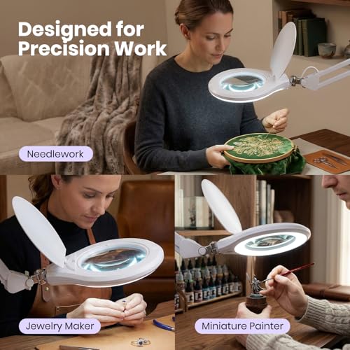 Neatfi Elite Super LED Magnifying Lamp with Clamp – 6” Glass Lens, 2.25X/4X Bifocal, 6500K Daylight | Glare-Free, Nonpolar Dimming | Reading, Crafting & Precision Work (6 Inch Lens, White) - color: White, size: 6 Inch Lens