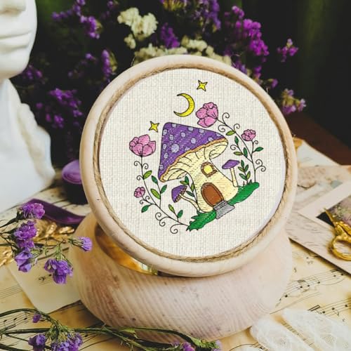 BENECREAT 4Sheets 48Pcs Mushroom Hut Water Soluble Embroidery, 11.7x8.3inch Stick and Stitch Embroidery Paper Stabilizer Water Soluble Hand Sewing for Shirts, Coats, Bags - color: Mushroom Hut