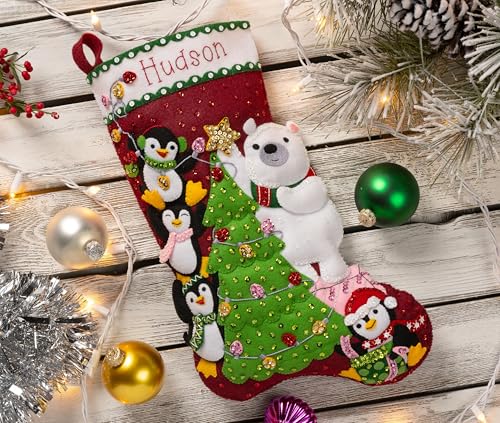 Bucilla Felt Applique 18" Stocking Making Kit, Arctic Tree Trimmers, Perfect for DIY Arts and Crafts, 89741E - style: Stocking