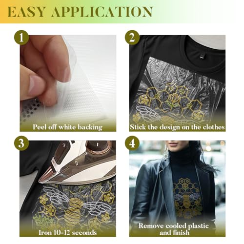 1 Pc Bee Pattern Rhinestone Iron on Hotfix Transfer Decal, Bling DIY Patch Clothing Repair Applique T-Shirt Vest Shoes Hat Jacket Decor Clothing DIY Accessories - style: Bee