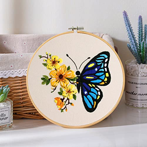 Santune 3 Pack Embroidery Kit for Beginners Adults Cross Stitch Kits with Butterfly Patterns and Instructions,DIY Hand Crafts with 1 Hoop,Threads and 6 Needles - color: Butterfly Series