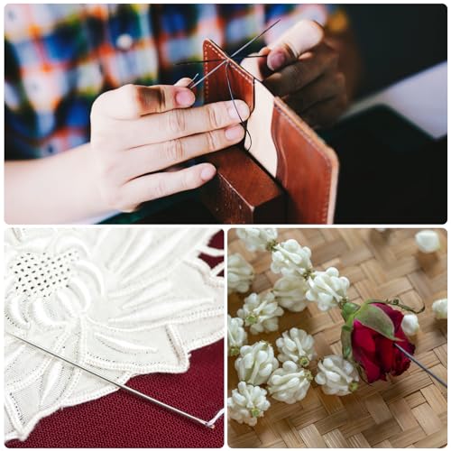 HARFINGTON 2PCS 6 Inch Upholstery Needle Large Eye Extra Long Stitching Straight Hand Needles Easy to Thread for Home Hand Leather Tapestry Embroidery Tufting Webbing Carpet - size: 6in
