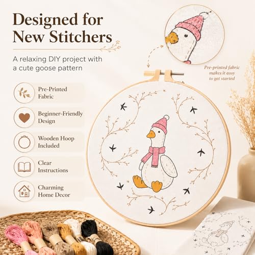 secrncy Goose Embroidery Kit for Beginners with Pre-Printed Fabric