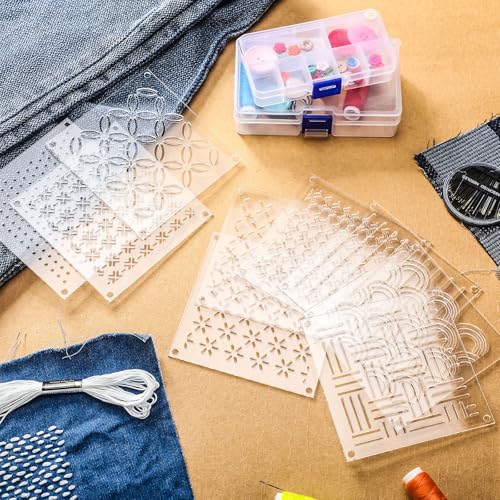 Colingmill 10 Sets Acrylic Sashiko Stencil 4.7 Inch Acrylic Embroidery Tool
