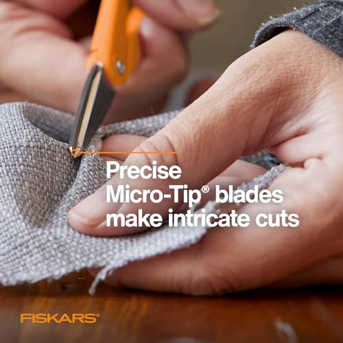 Fiskars 5" Orange-Handled Micro-Tip Fabric Scissors, No. 5 - size: 5”, style: Double Loop Handle